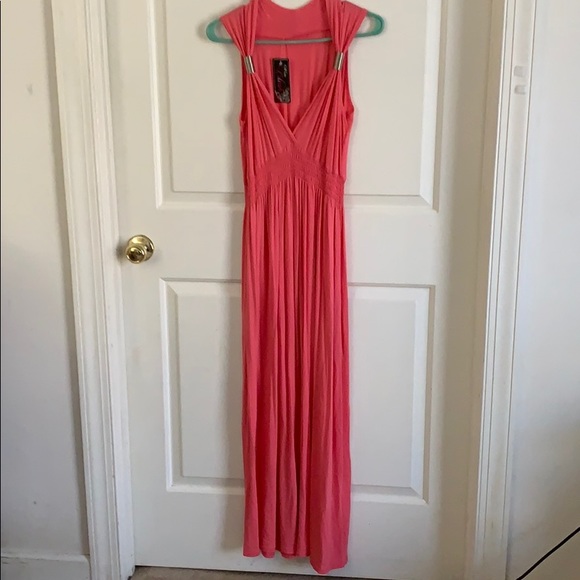 Beautiful Coral Colored Sleeveless Long Dress - Picture 2 of 5